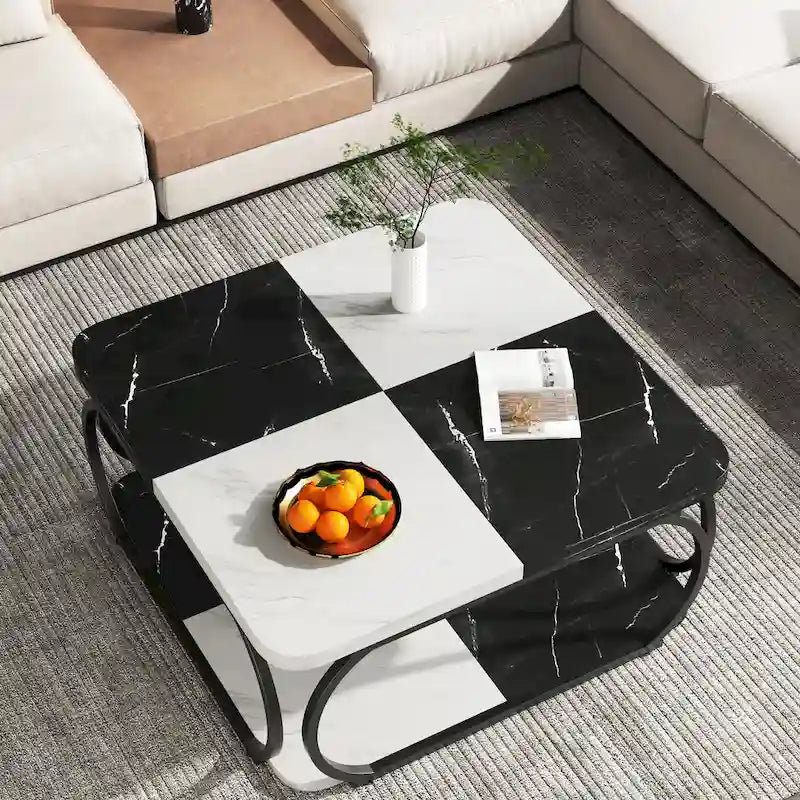 Square 2-Tier Coffee Table with Storage Shelf, 39 inches