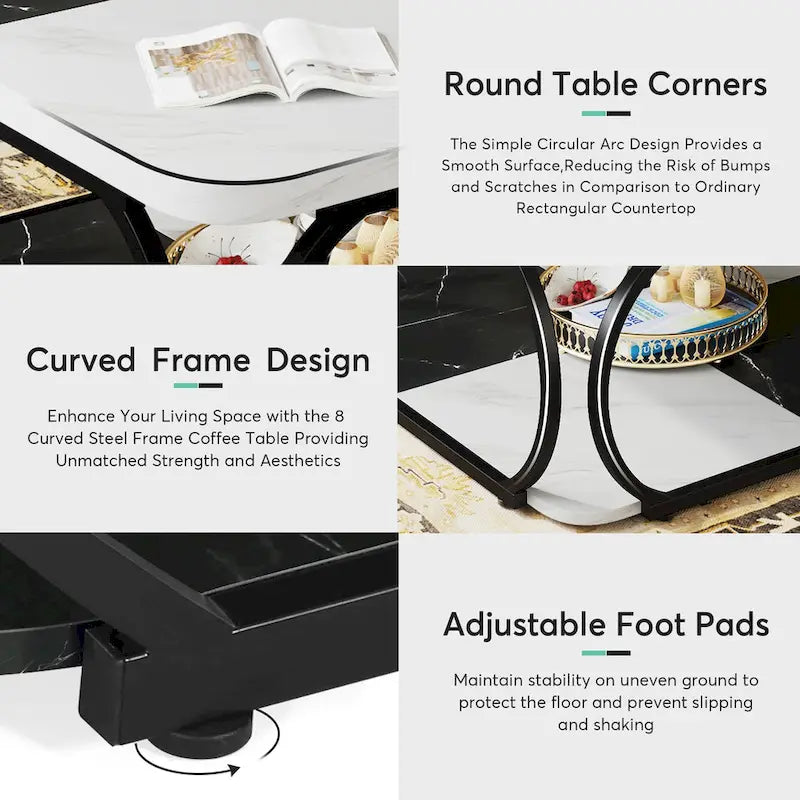 Square 2-Tier Coffee Table with Storage Shelf, 39 inches