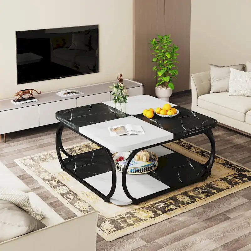 Square 2-Tier Coffee Table with Storage Shelf, 39 inches