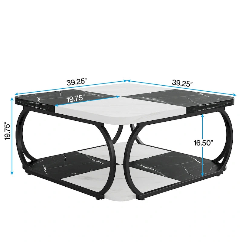 Square 2-Tier Coffee Table with Storage Shelf, 39 inches