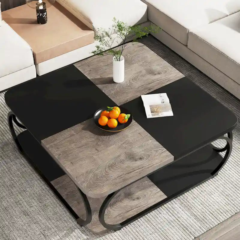 Square 2-Tier Coffee Table with Storage Shelf, 39 inches