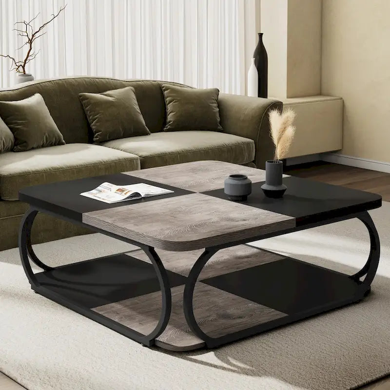 Square 2-Tier Coffee Table with Storage Shelf, 39 inches