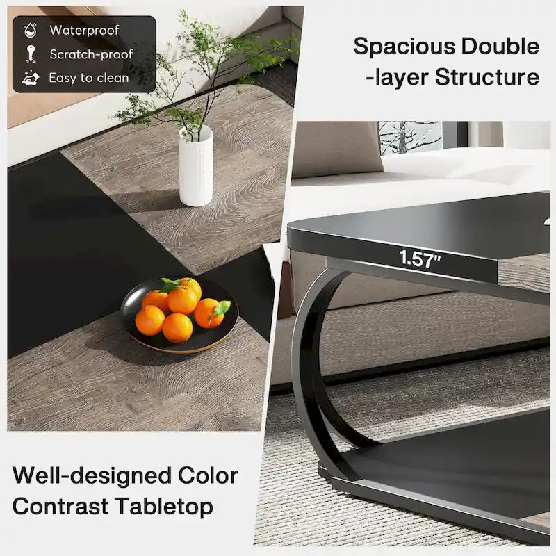 Square 2-Tier Coffee Table with Storage Shelf, 39 inches