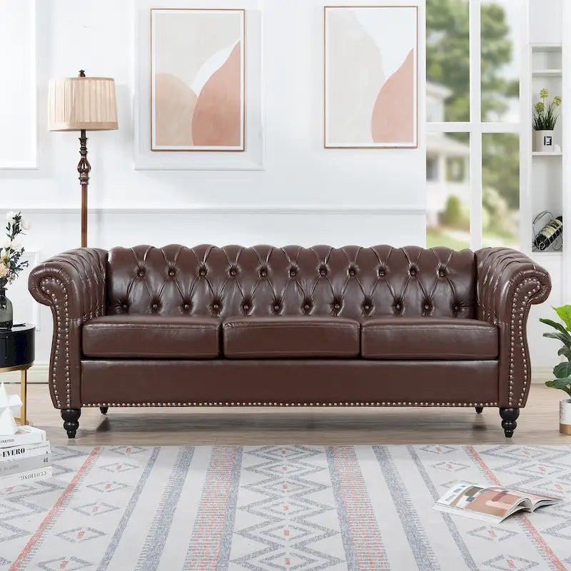 Comfortable 3-Seater Sofa with Striped Seat Cushion