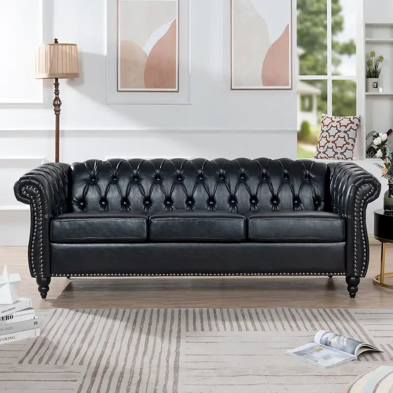 Comfortable 3-Seater Sofa with Striped Seat Cushion