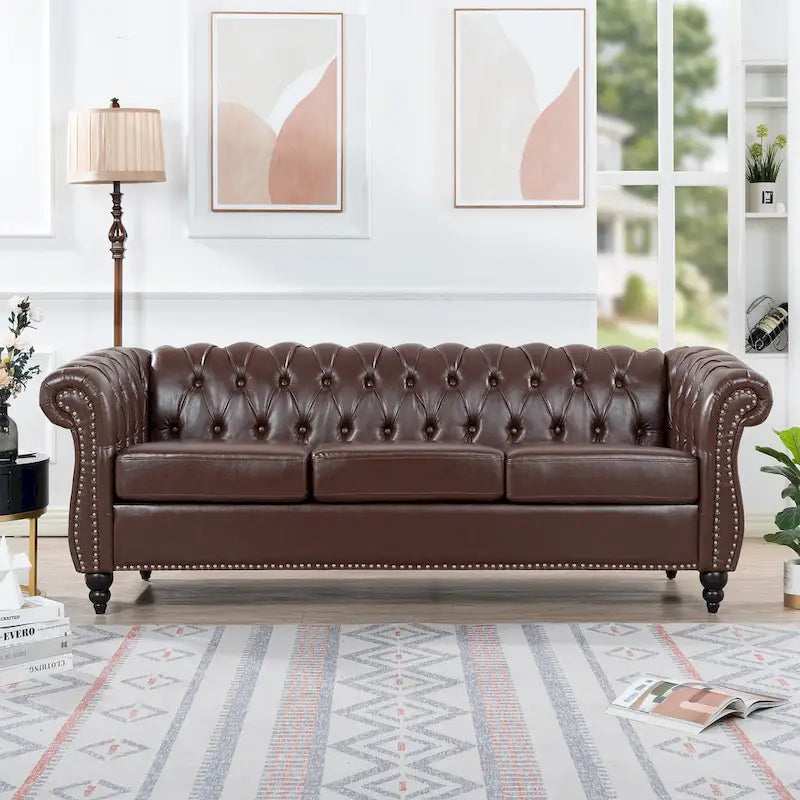 Comfortable 3-Seater Sofa with Striped Seat Cushion