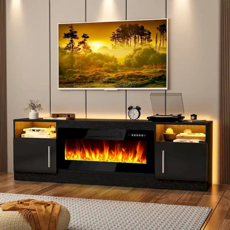 70" Fireplace TV Stand with 36" Electric Fireplace, 16-Color LED Lights & Entertainment Center