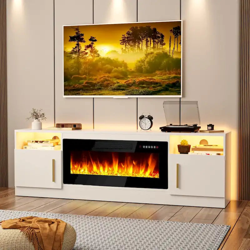 70" Fireplace TV Stand with 36" Electric Fireplace, 16-Color LED Lights & Entertainment Center