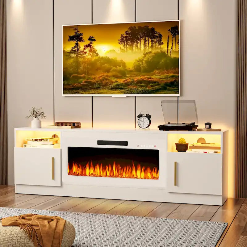 70" Fireplace TV Stand with 36" Electric Fireplace, 16-Color LED Lights & Entertainment Center