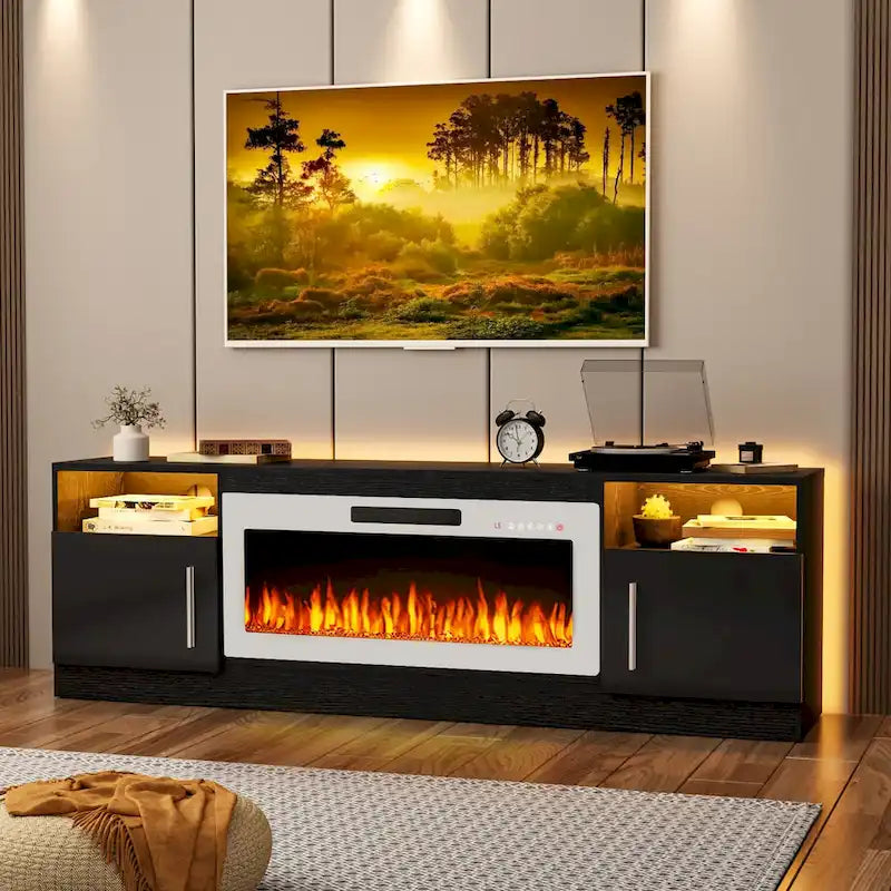 70" Fireplace TV Stand with 36" Electric Fireplace, 16-Color LED Lights & Entertainment Center