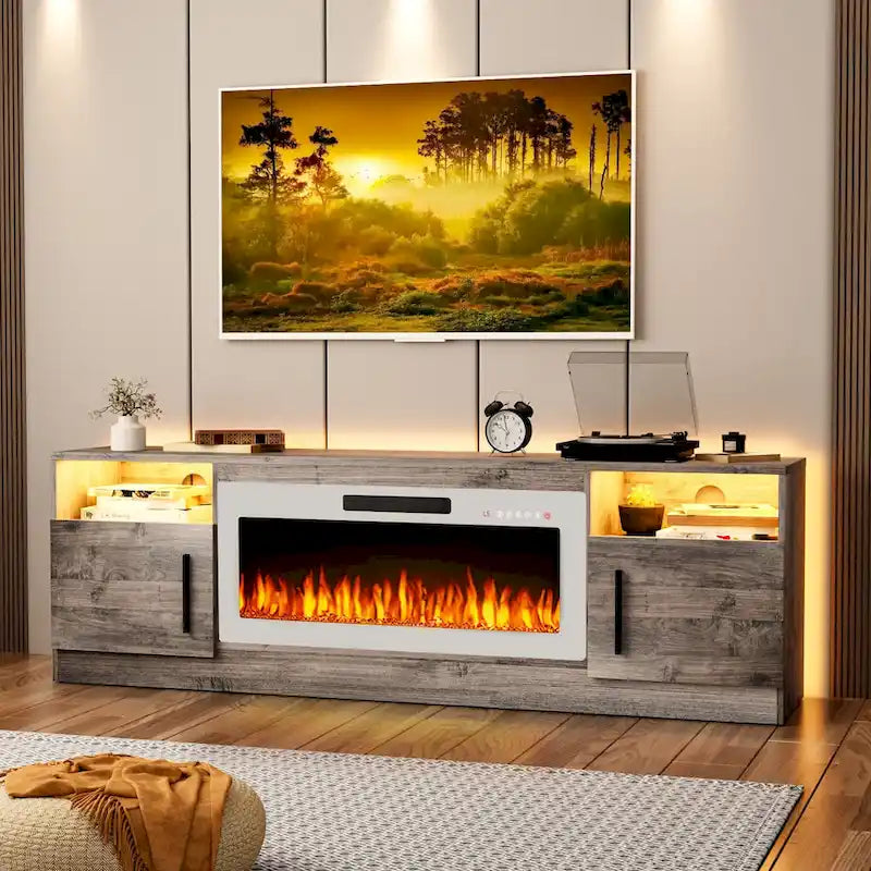 70" Fireplace TV Stand with 36" Electric Fireplace, 16-Color LED Lights & Entertainment Center