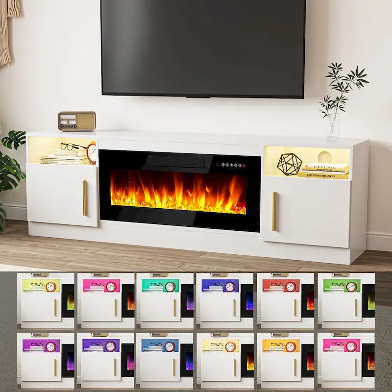 70" Fireplace TV Stand with 36" Electric Fireplace, 16-Color LED Lights & Entertainment Center
