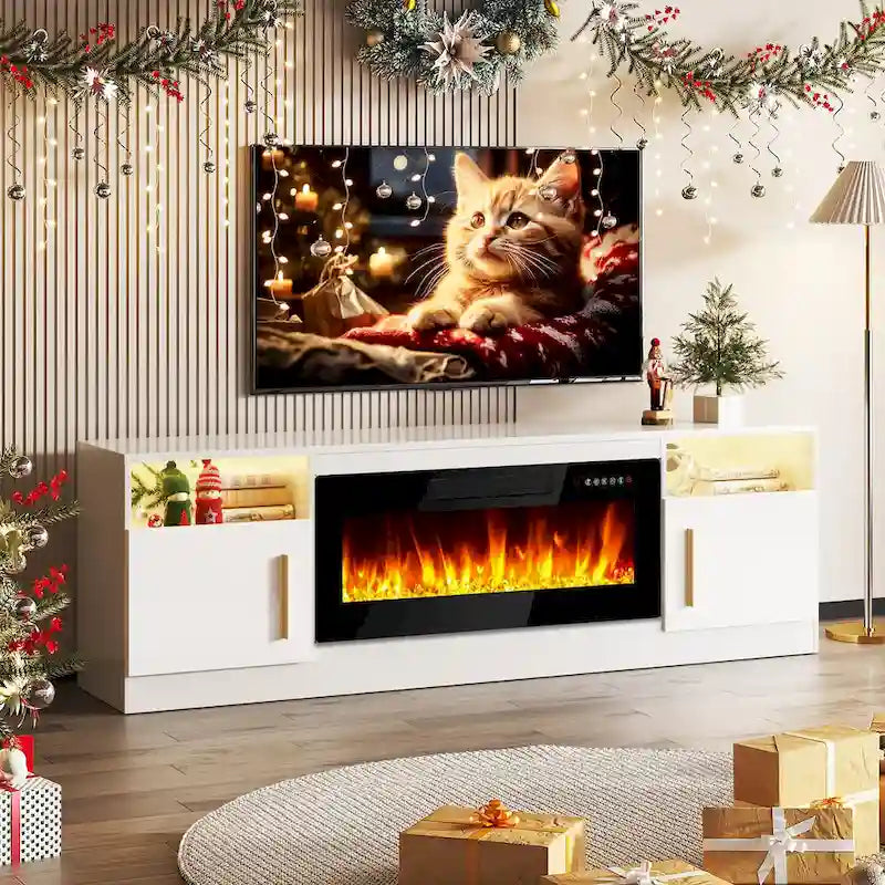 70" Fireplace TV Stand with 36" Electric Fireplace, 16-Color LED Lights & Entertainment Center