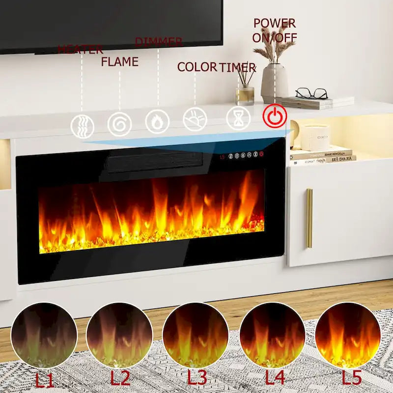 70" Fireplace TV Stand with 36" Electric Fireplace, 16-Color LED Lights & Entertainment Center