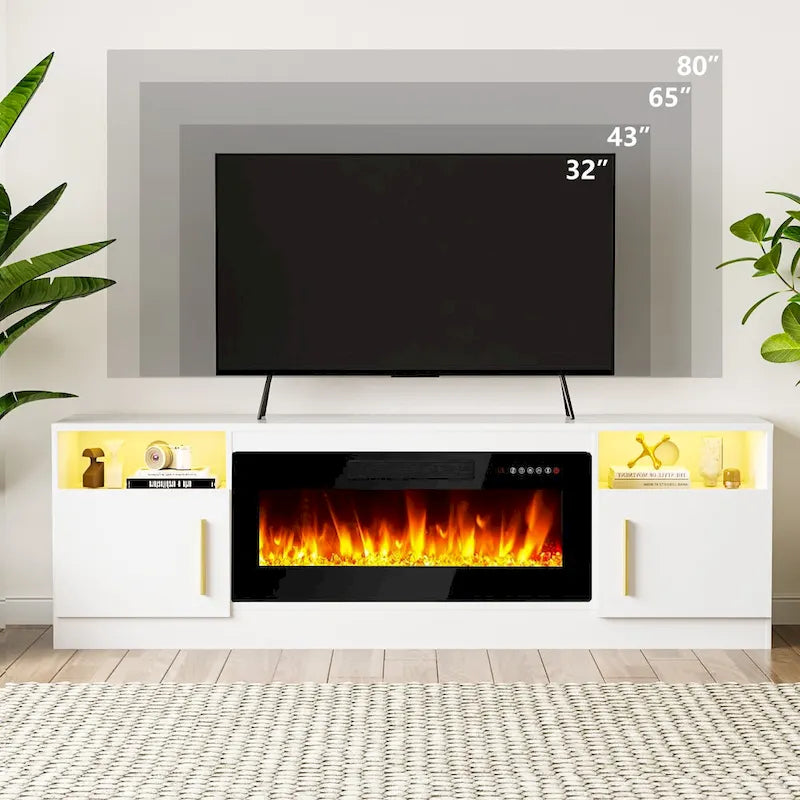70" Fireplace TV Stand with 36" Electric Fireplace, 16-Color LED Lights & Entertainment Center