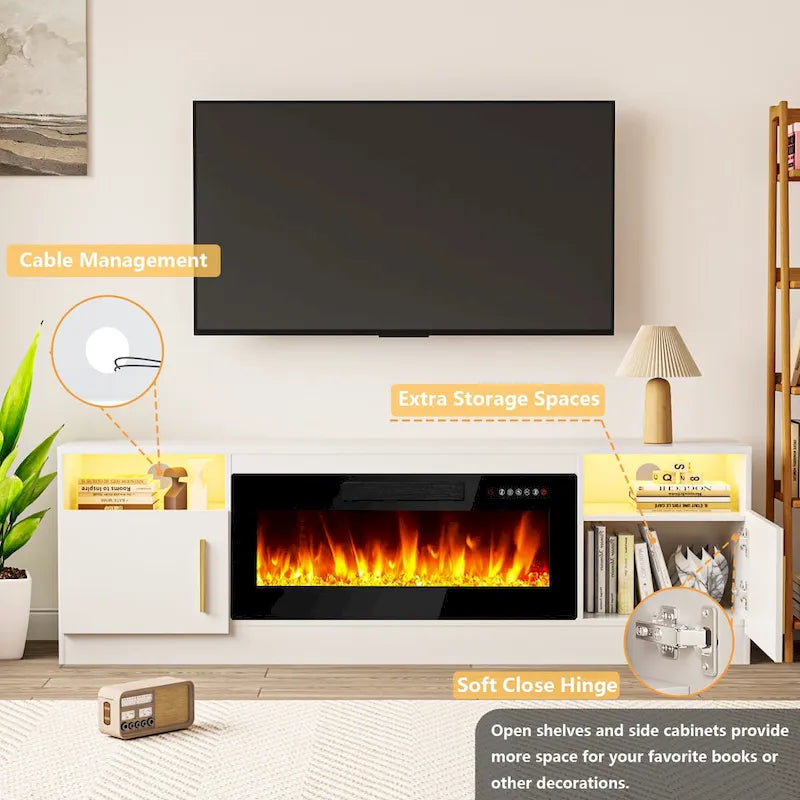 70" Fireplace TV Stand with 36" Electric Fireplace, 16-Color LED Lights & Entertainment Center