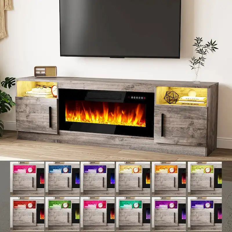 70" Fireplace TV Stand with 36" Electric Fireplace, 16-Color LED Lights & Entertainment Center