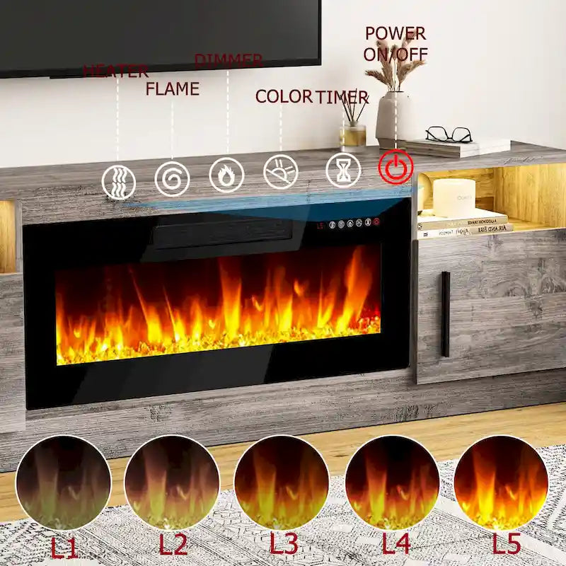70" Fireplace TV Stand with 36" Electric Fireplace, 16-Color LED Lights & Entertainment Center