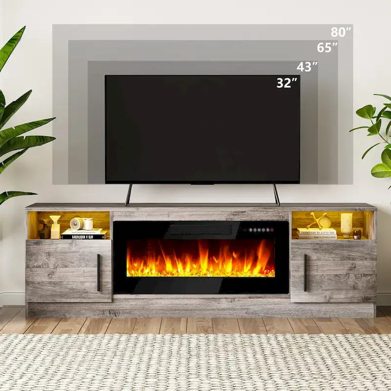 70" Fireplace TV Stand with 36" Electric Fireplace, 16-Color LED Lights & Entertainment Center