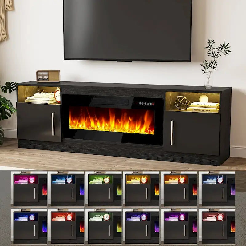 70" Fireplace TV Stand with 36" Electric Fireplace, 16-Color LED Lights & Entertainment Center