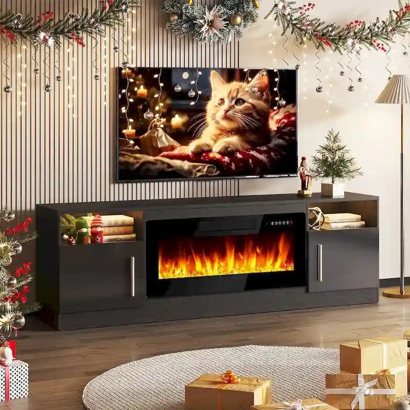 70" Fireplace TV Stand with 36" Electric Fireplace, 16-Color LED Lights & Entertainment Center