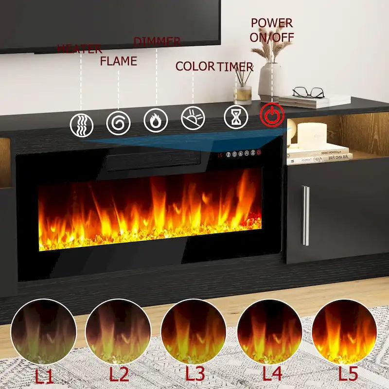 70" Fireplace TV Stand with 36" Electric Fireplace, 16-Color LED Lights & Entertainment Center