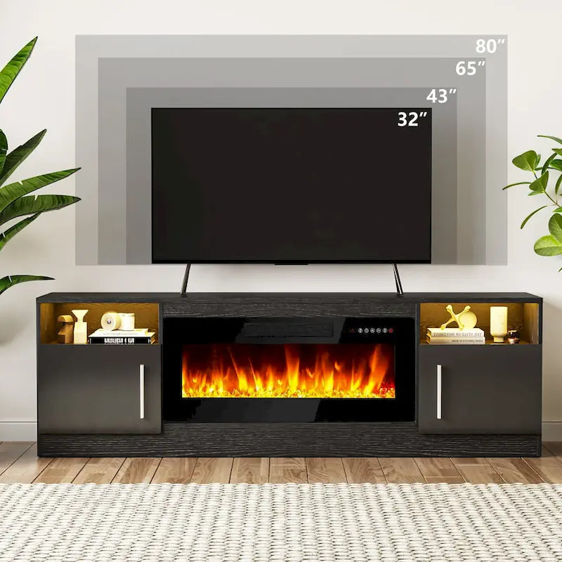 70" Fireplace TV Stand with 36" Electric Fireplace, 16-Color LED Lights & Entertainment Center
