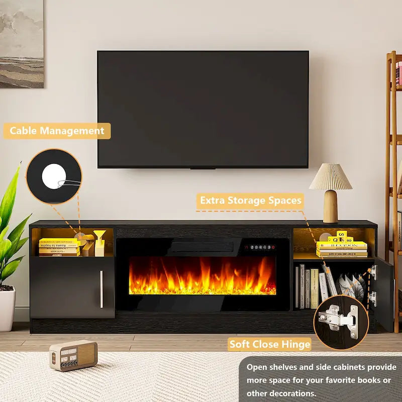 70" Fireplace TV Stand with 36" Electric Fireplace, 16-Color LED Lights & Entertainment Center