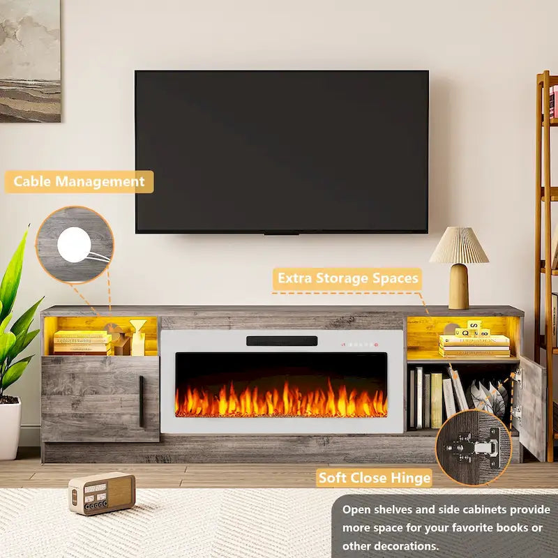 70" Fireplace TV Stand with 36" Electric Fireplace, 16-Color LED Lights & Entertainment Center