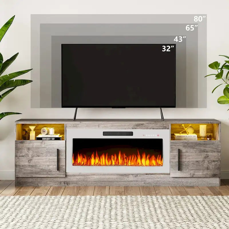 70" Fireplace TV Stand with 36" Electric Fireplace, 16-Color LED Lights & Entertainment Center