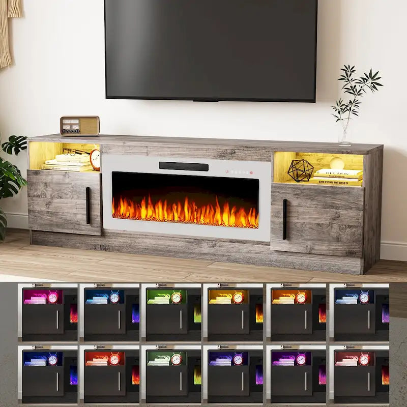 70" Fireplace TV Stand with 36" Electric Fireplace, 16-Color LED Lights & Entertainment Center