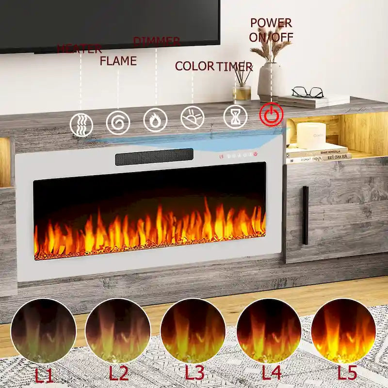 70" Fireplace TV Stand with 36" Electric Fireplace, 16-Color LED Lights & Entertainment Center