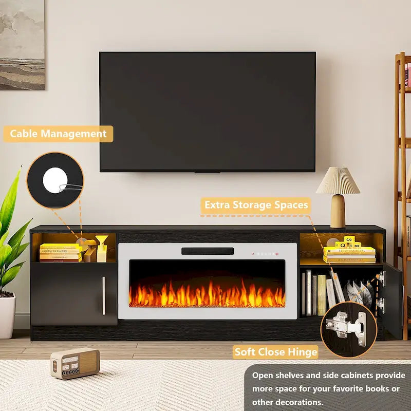 70" Fireplace TV Stand with 36" Electric Fireplace, 16-Color LED Lights & Entertainment Center