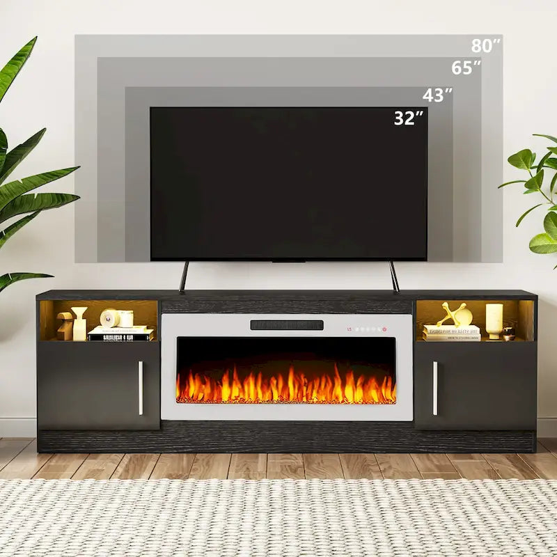 70" Fireplace TV Stand with 36" Electric Fireplace, 16-Color LED Lights & Entertainment Center