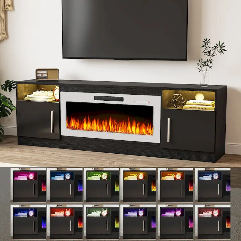 70" Fireplace TV Stand with 36" Electric Fireplace, 16-Color LED Lights & Entertainment Center