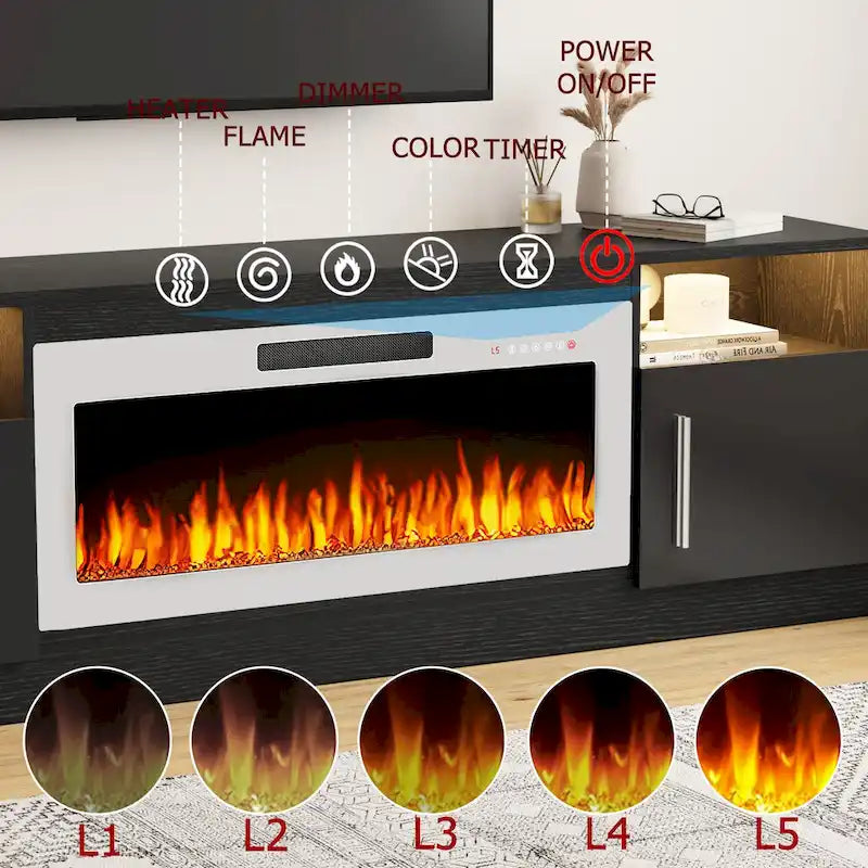 70" Fireplace TV Stand with 36" Electric Fireplace, 16-Color LED Lights & Entertainment Center