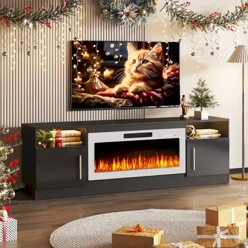 70" Fireplace TV Stand with 36" Electric Fireplace, 16-Color LED Lights & Entertainment Center