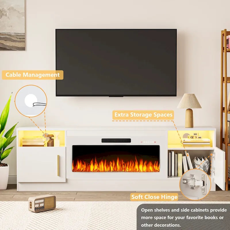 70" Fireplace TV Stand with 36" Electric Fireplace, 16-Color LED Lights & Entertainment Center