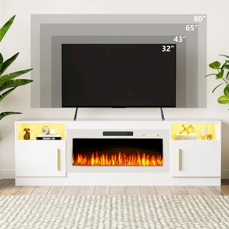 70" Fireplace TV Stand with 36" Electric Fireplace, 16-Color LED Lights & Entertainment Center