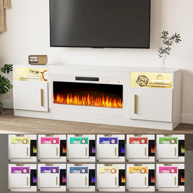 70" Fireplace TV Stand with 36" Electric Fireplace, 16-Color LED Lights & Entertainment Center