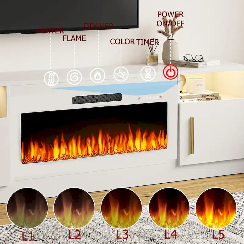 70" Fireplace TV Stand with 36" Electric Fireplace, 16-Color LED Lights & Entertainment Center