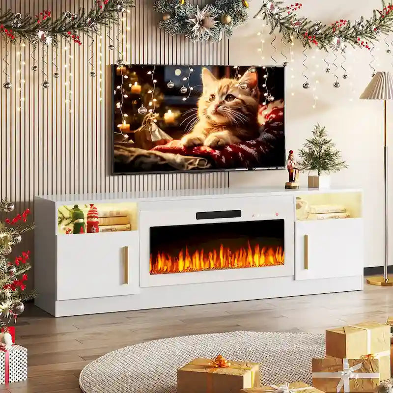 70" Fireplace TV Stand with 36" Electric Fireplace, 16-Color LED Lights & Entertainment Center