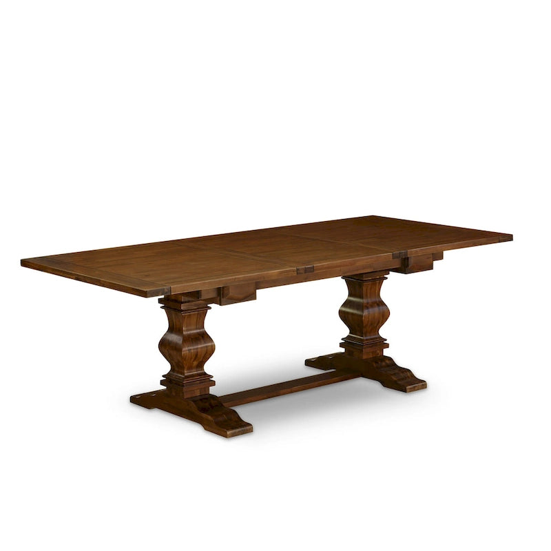 East West Furniture Dining Table Set- a Rectangle Dinner Table and Light Tan Linen Fabric Chairs, (Pieces Option)