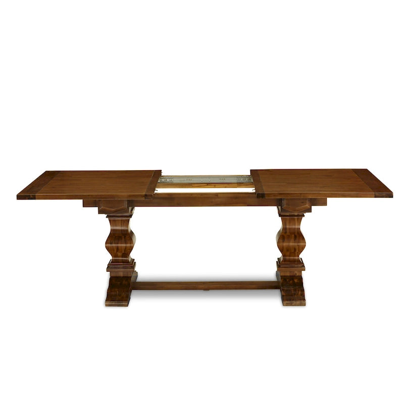 East West Furniture Dining Table Set- a Rectangle Dinner Table and Light Tan Linen Fabric Chairs, (Pieces Option)