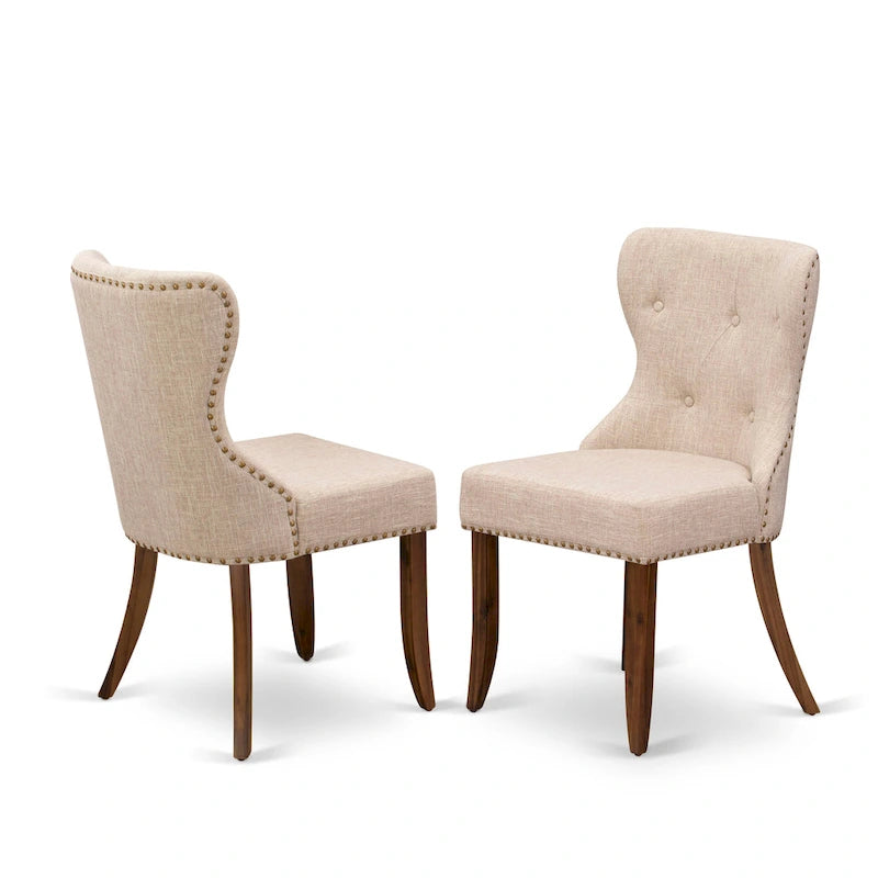 East West Furniture Dining Table Set- a Rectangle Dinner Table and Light Tan Linen Fabric Chairs, (Pieces Option)