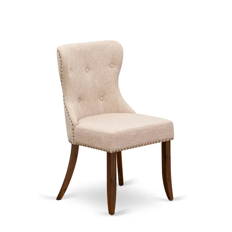 East West Furniture Dining Table Set- a Rectangle Dinner Table and Light Tan Linen Fabric Chairs, (Pieces Option)