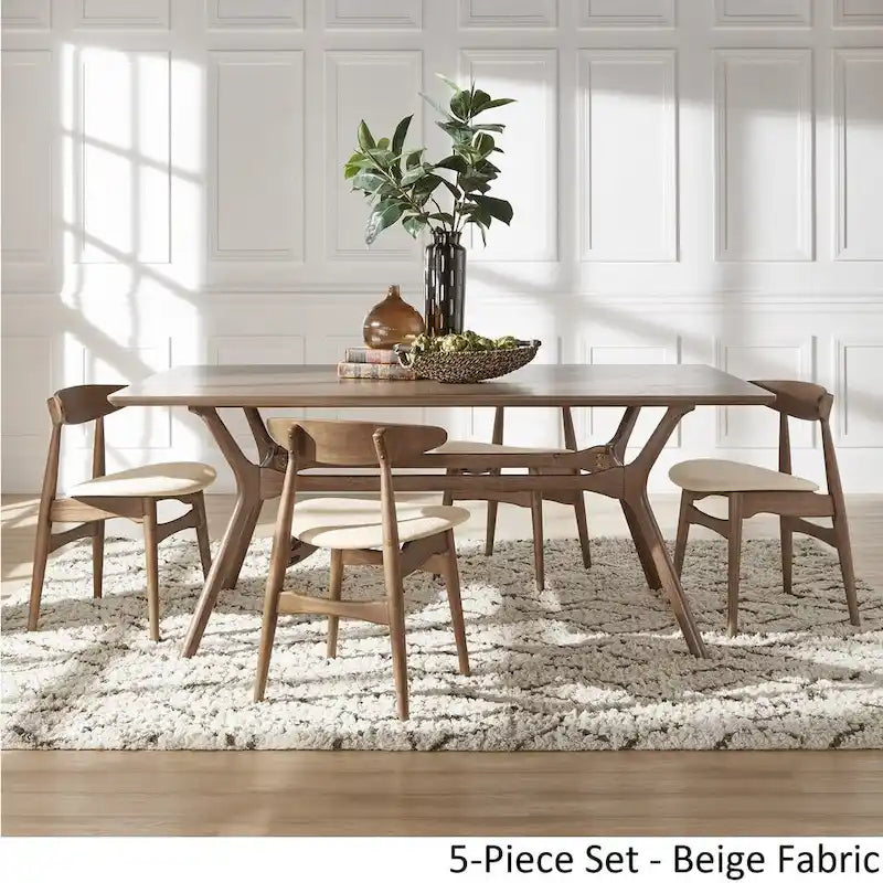 Dark Walnut Finish Rectangular Dining Set - Curved Back Chairs