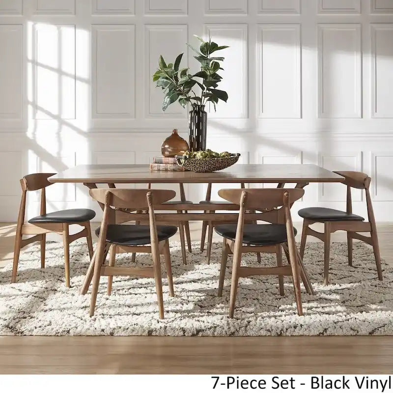 Dark Walnut Finish Rectangular Dining Set - Curved Back Chairs