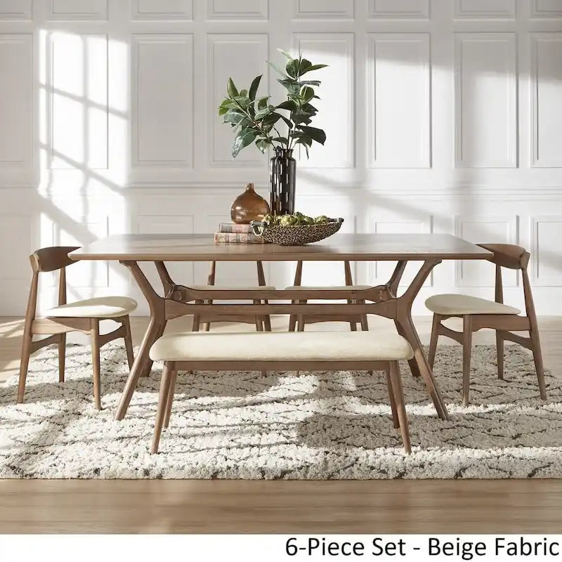 Dark Walnut Finish Rectangular Dining Set - Curved Back Chairs
