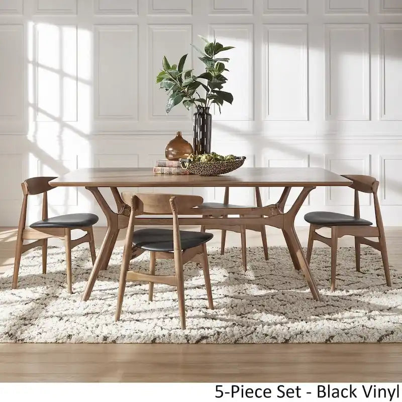 Dark Walnut Finish Rectangular Dining Set - Curved Back Chairs